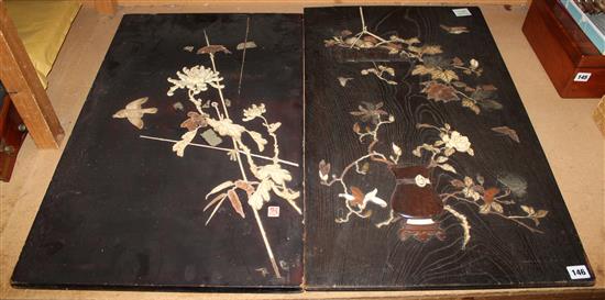 Two Japanese overlaid lacquer panels